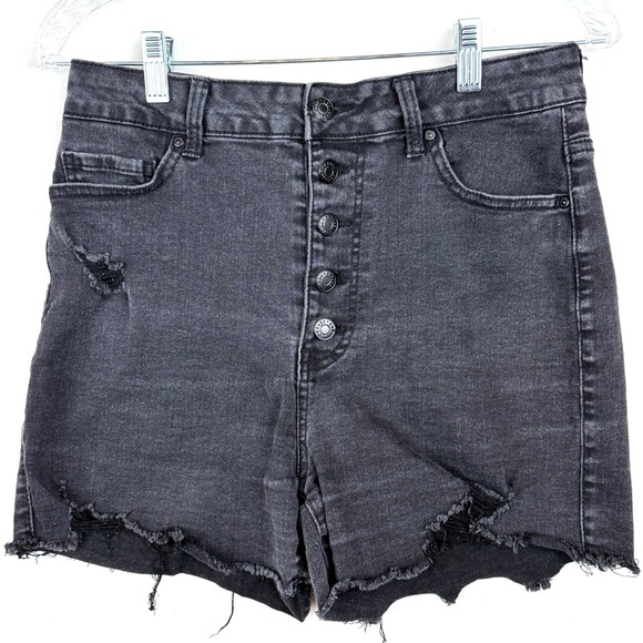 Refuge Denim Pants - Refuge Denim Nashville Shorts Juniors 9 Black High Rise Button Fly Distressed